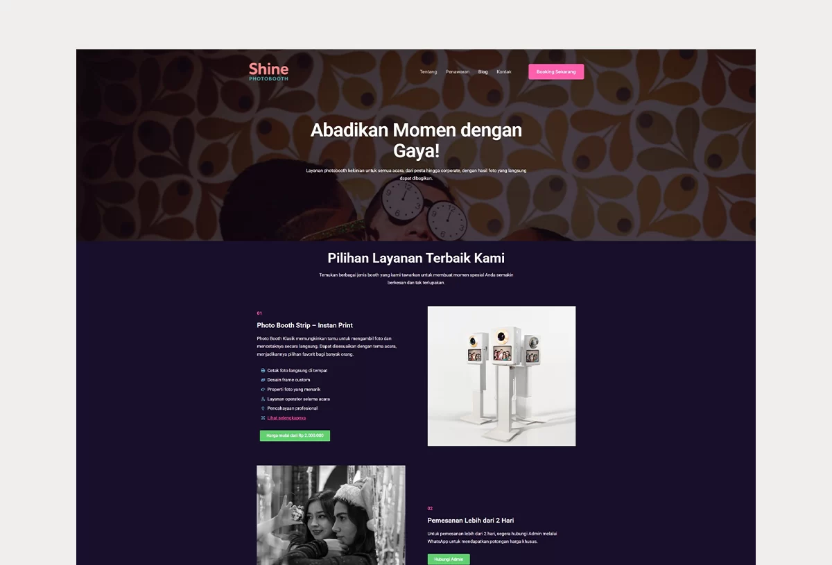 Building the Shine Photobooth Landing Page